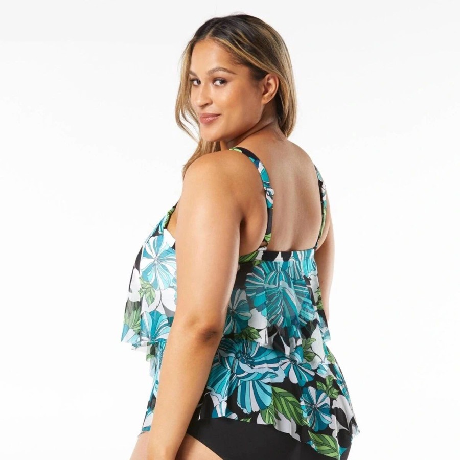 Swimsuits * | Swimsuits Plus Size Beach House Portia Mesh Tiered Layer Tankini Swim Top