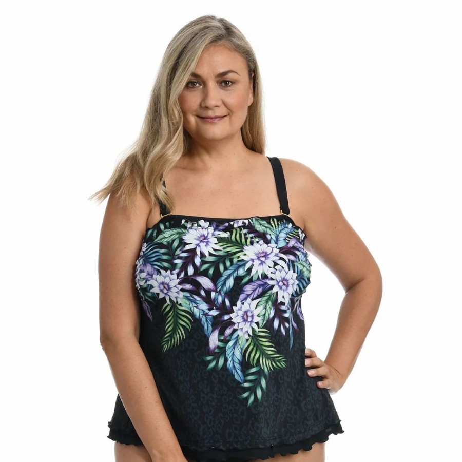 Swimsuits * | Swimsuits Plus Size Maxine Fiji Floral Ruffle Tankini Swim Top