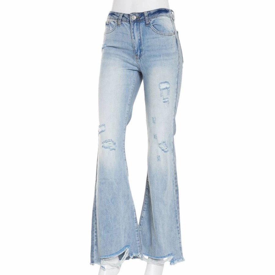 Jeans * | Juniors Almost Famous High Rise 90'S Fray Hem Flared Jeans