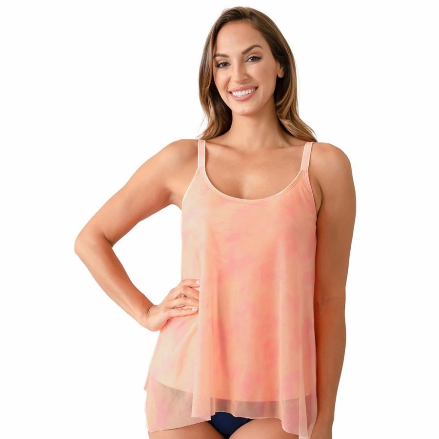 Swimsuits * | Swimsuits Womens Del Raya Blush Shark Bite Overlay Tankini Swim Top