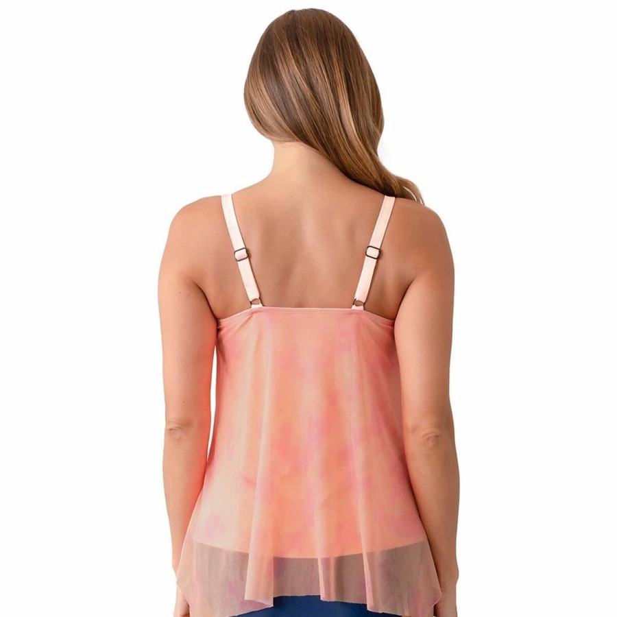 Swimsuits * | Swimsuits Womens Del Raya Blush Shark Bite Overlay Tankini Swim Top